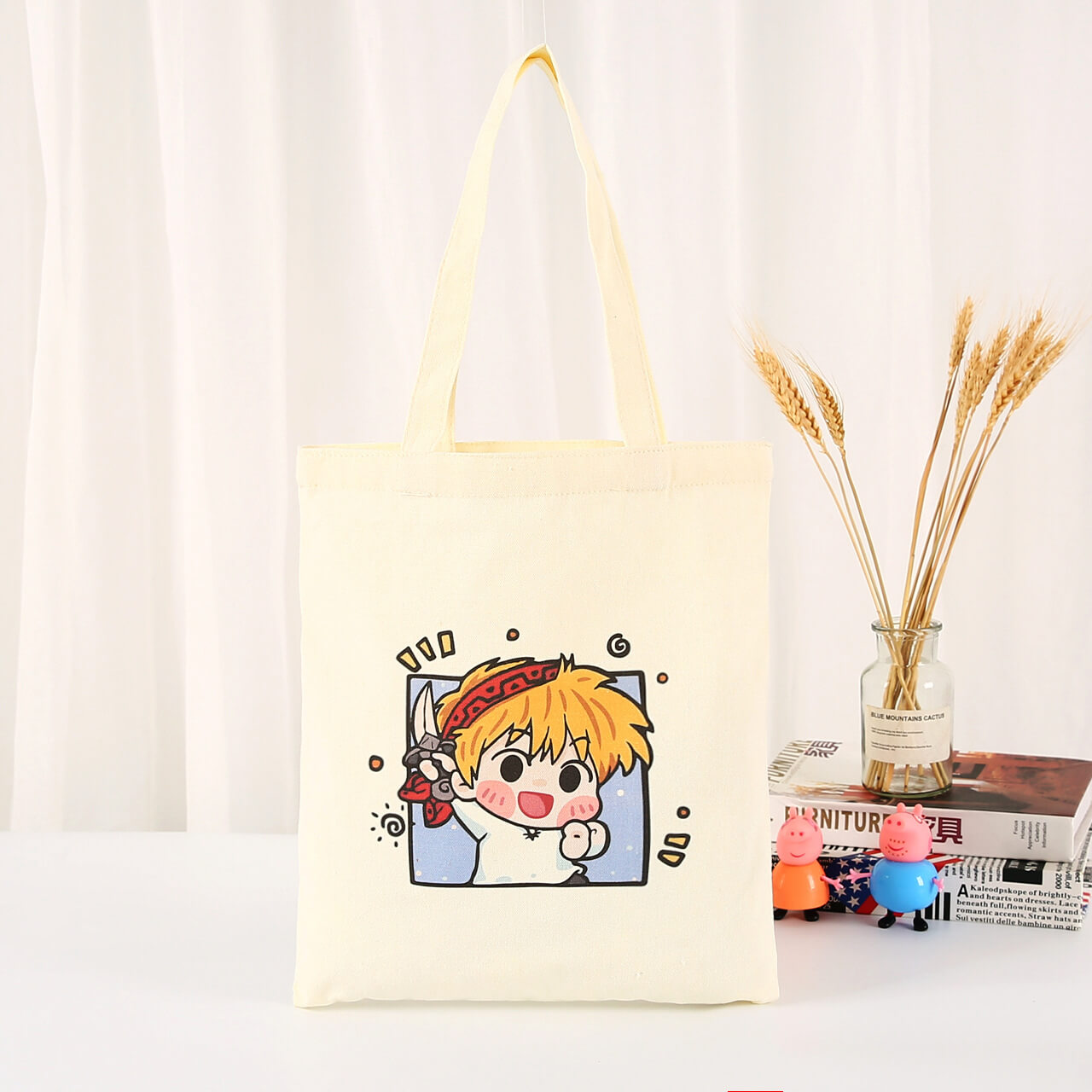 Children's canvas grocery bag, printed with little boy's pattern.