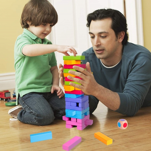 rolimate Wood Stacking Game Wobbly Tower Pisa Tower Building Blocks Game Dominoes 4 in1 Montessori Learning Toys Family Game Christmas Games for Kids