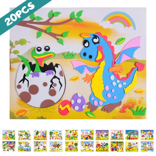 Rolimate Animal Stickers, Stickers for Kids Assortment Set 20 PCS, Mosaic Sticker EVA DIY Handmade Art Kits for Kids - Preschool Learning Toys for Boys Girls Age 3 4 5+ Years Old