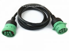 Type 2 J1939 Male to Female Extension Cable Full 9pin 20AWG 6Ft for Truck Freightliner Code Reader