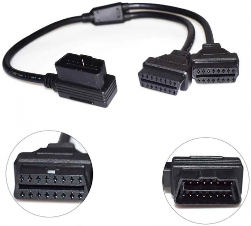 16 pin OBD2 OBDII Diagnostic Extender Splitter Extension Cable Male to Dual Female Y Cable, Upgraded Version - 50CM