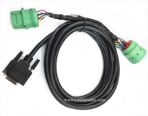 J1939-9Pin Type 2 Male to Female+DB15 Male cable J1939 Male to J1939 Female to DB15 Splitter Cable for Truck ELD Device
