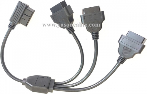 Right Angle OBD2 Splitter Y Cable Male Splitter to 3 Female Extension Cable 50cm (1male to 3 Female)