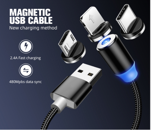 Magnetic Cable Micro USB Type C Magnetic Charge Charger Cable for iPhone Huawei Sam Android Mobile Phone 2m cable