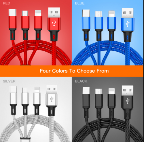 USB Cable For iPhone XS X 8 7 6 Charging Charger 3 in 1 Micro USB Cable For Android USB TypeC Mobile Phone Cables For Sam S9