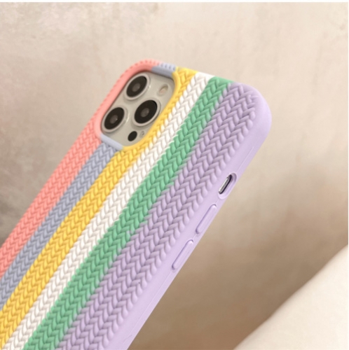 For iPhone 12 Case and iPhone 12 Pro,Knitted striped siliconer Full Body, Protective Shockproof phone Cases
