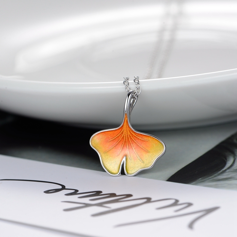 Ginkgo Leaf Shape Enamel Pendant