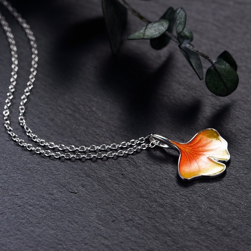 Ginkgo Leaf Shape Enamel Pendant