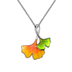 Double Ginkgo Leaf Enamel Necklace