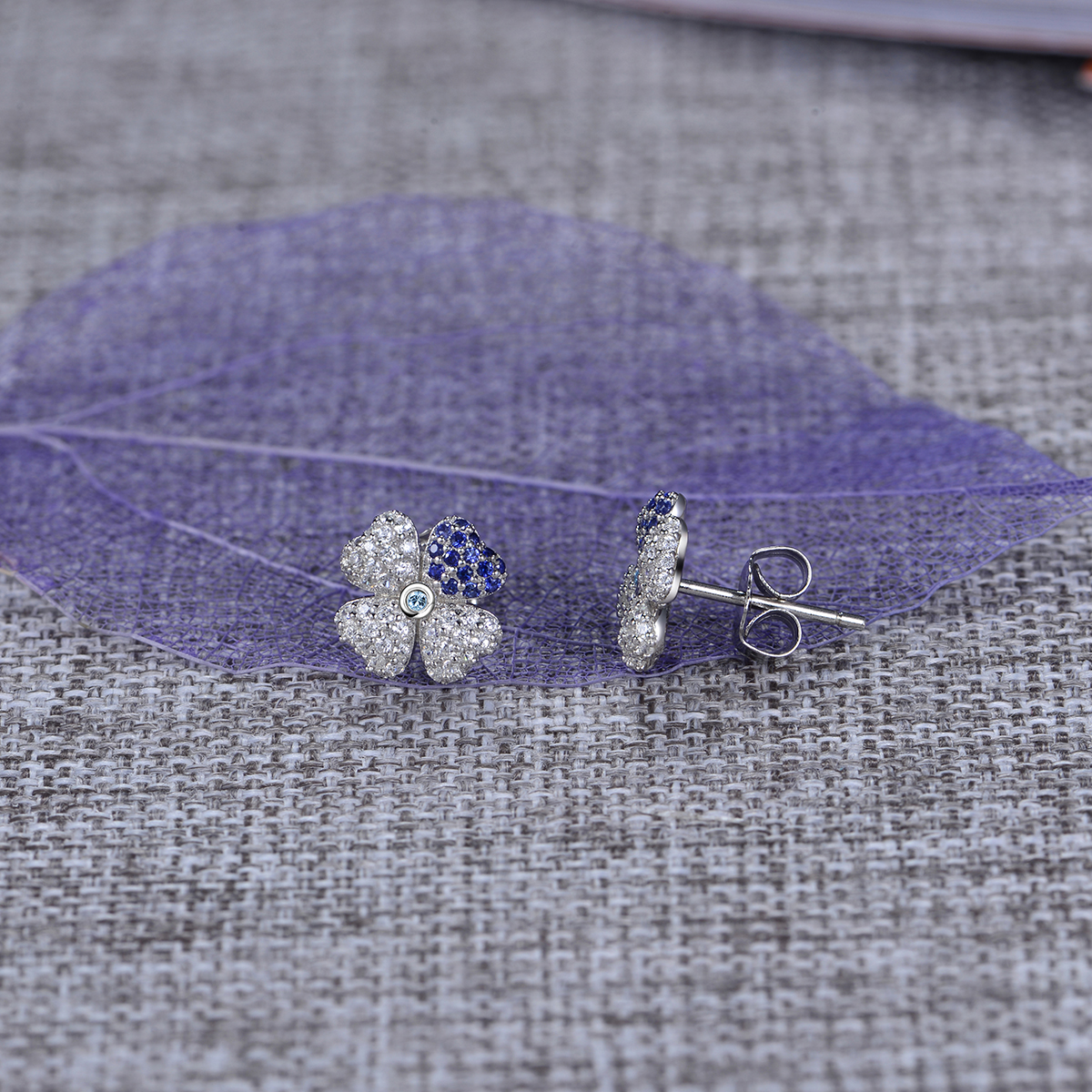 Purple White Color Four Leaf Clover Studs