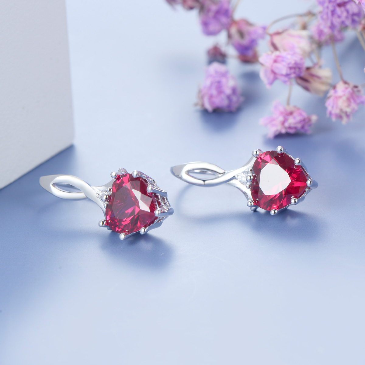 July birthstone heart earrings