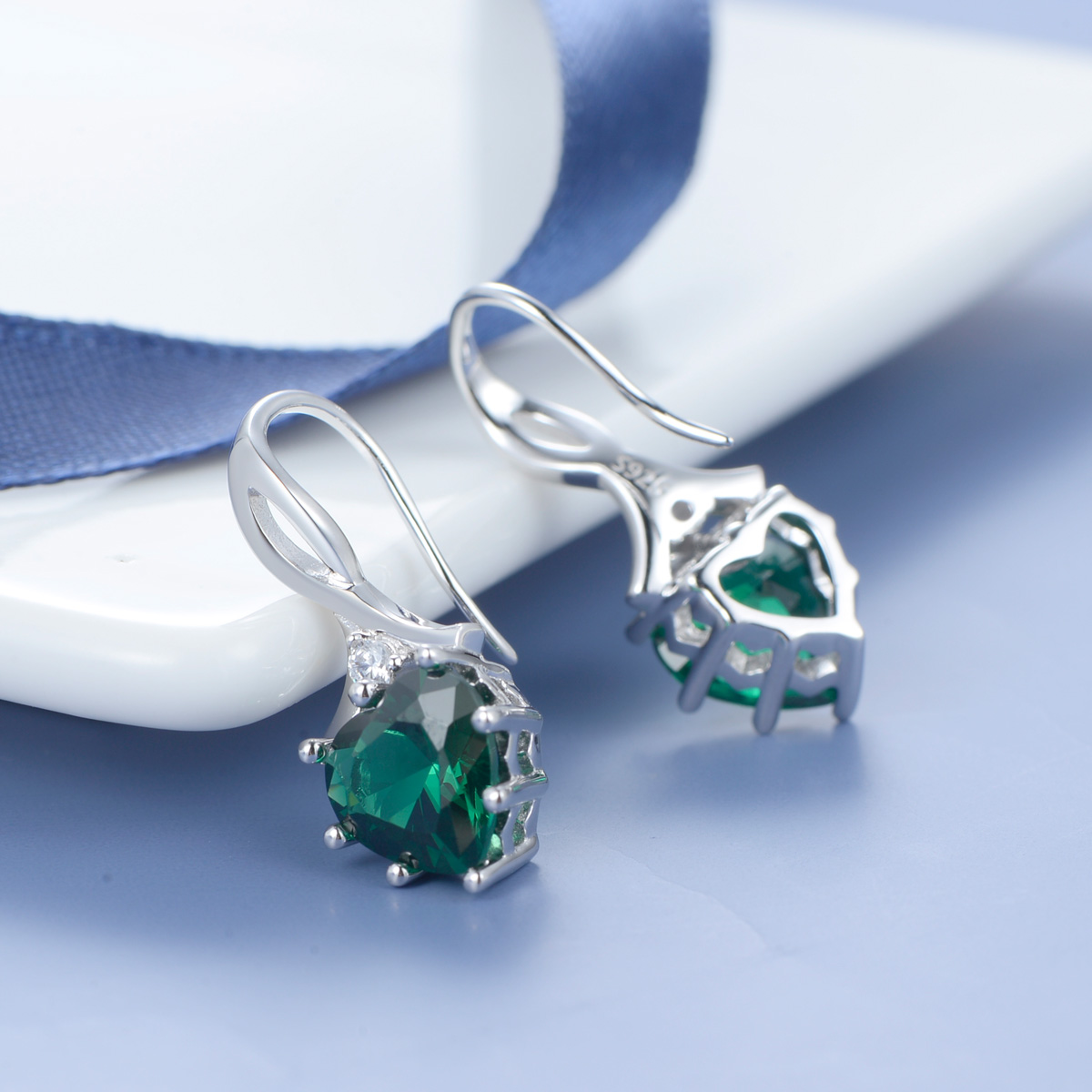 May birthstone heart earrings