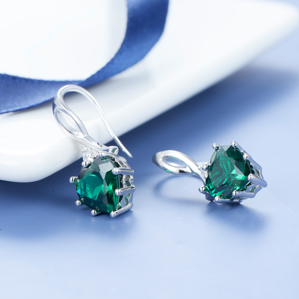 May birthstone heart earrings