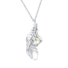 olive green zircon feather necklace