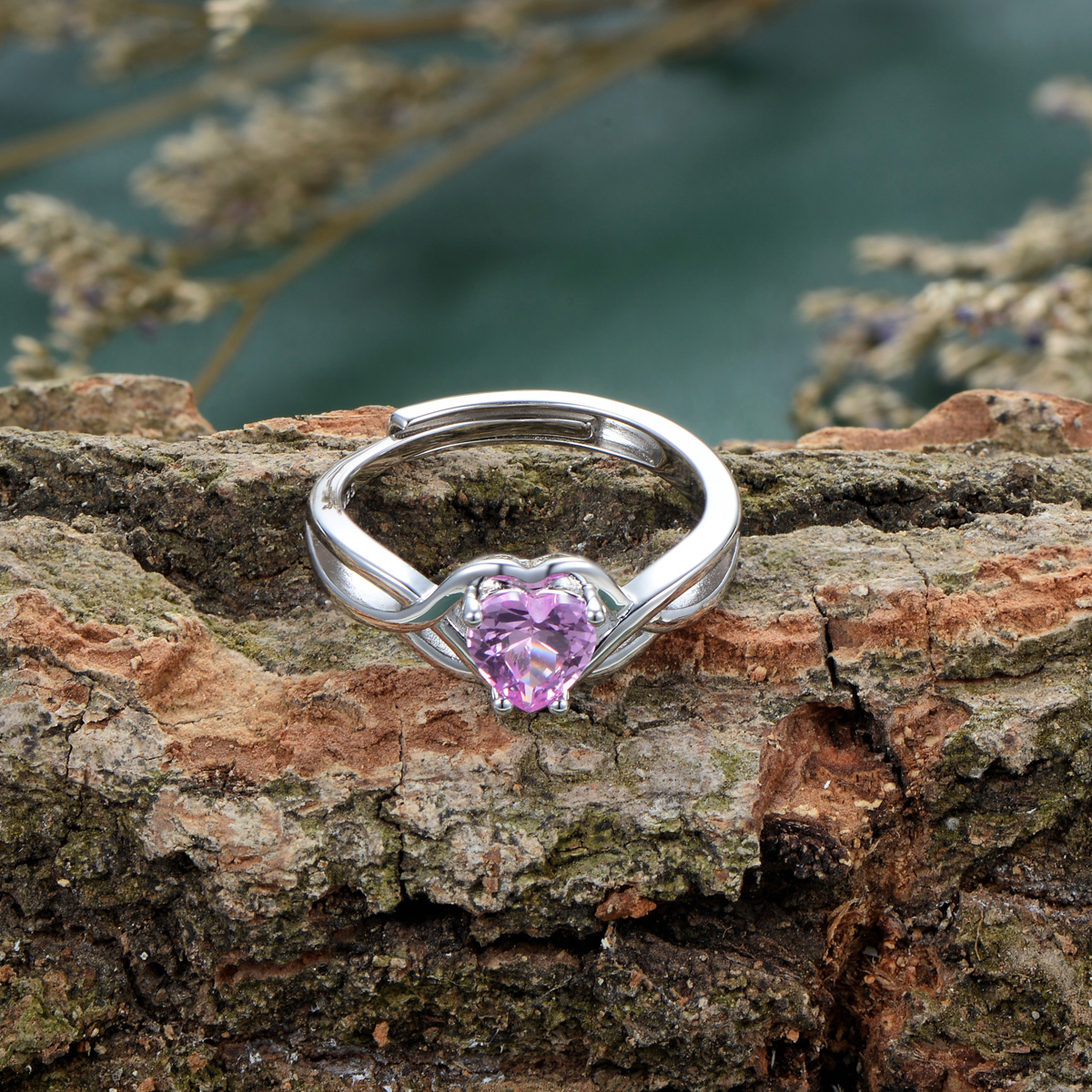 pink heart gemstone ring