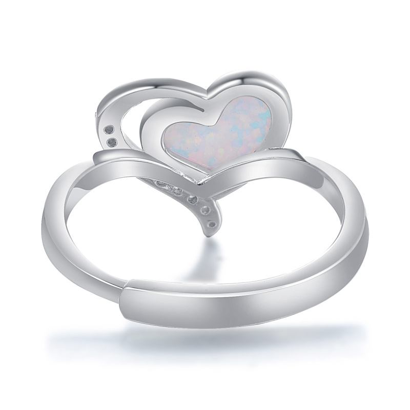 Heart-shaped opal opening ring