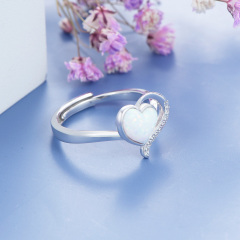 Heart-shaped opal opening ring