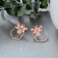 little pink bee studs earrings