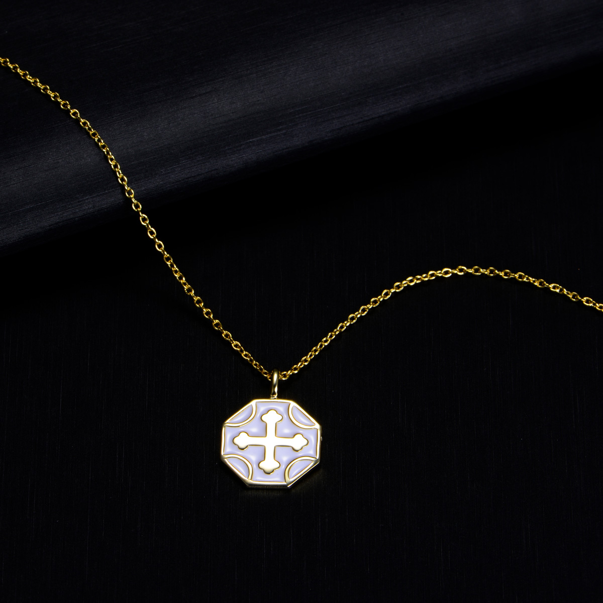 white enamel cross pendant necklace