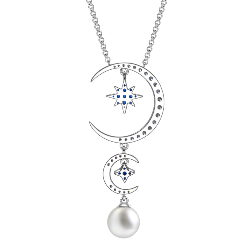 Moon and Star Pearl Necklace