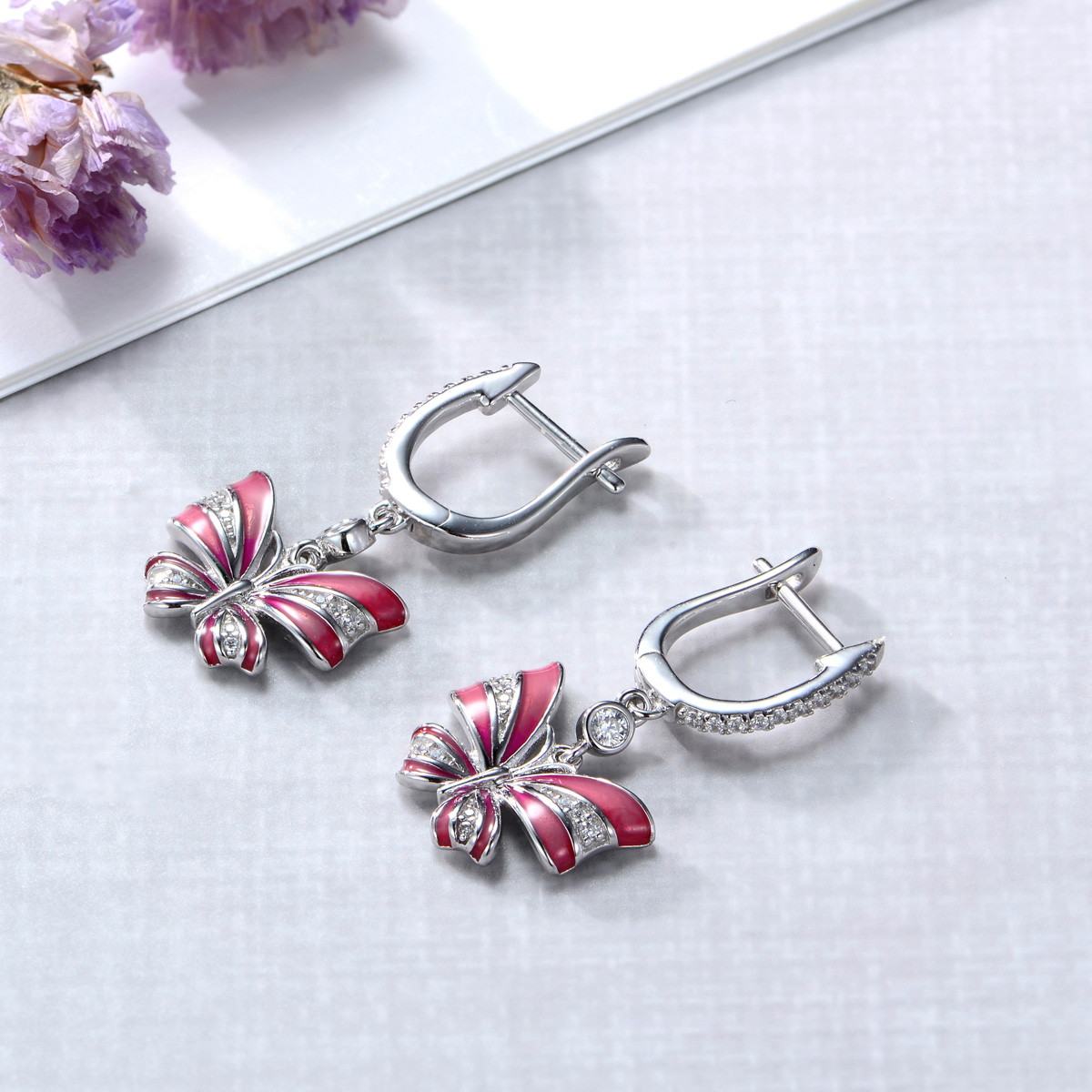 pink enamel butterfly earrings