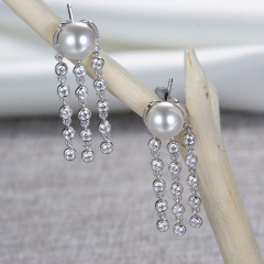 Pearl Star Moon Long Earrings