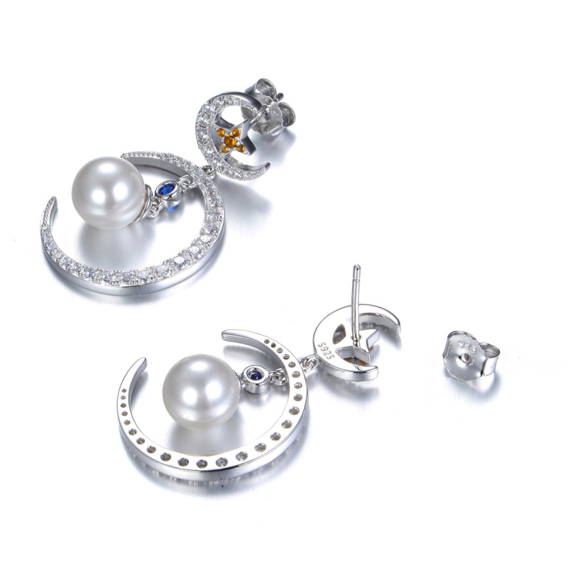 pearl star and moon stud earrings