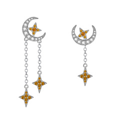 star moon long stud earrings