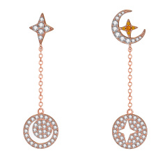 star moon long stud earrings