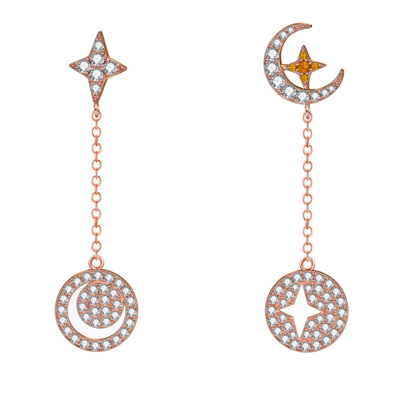 star moon long stud earrings