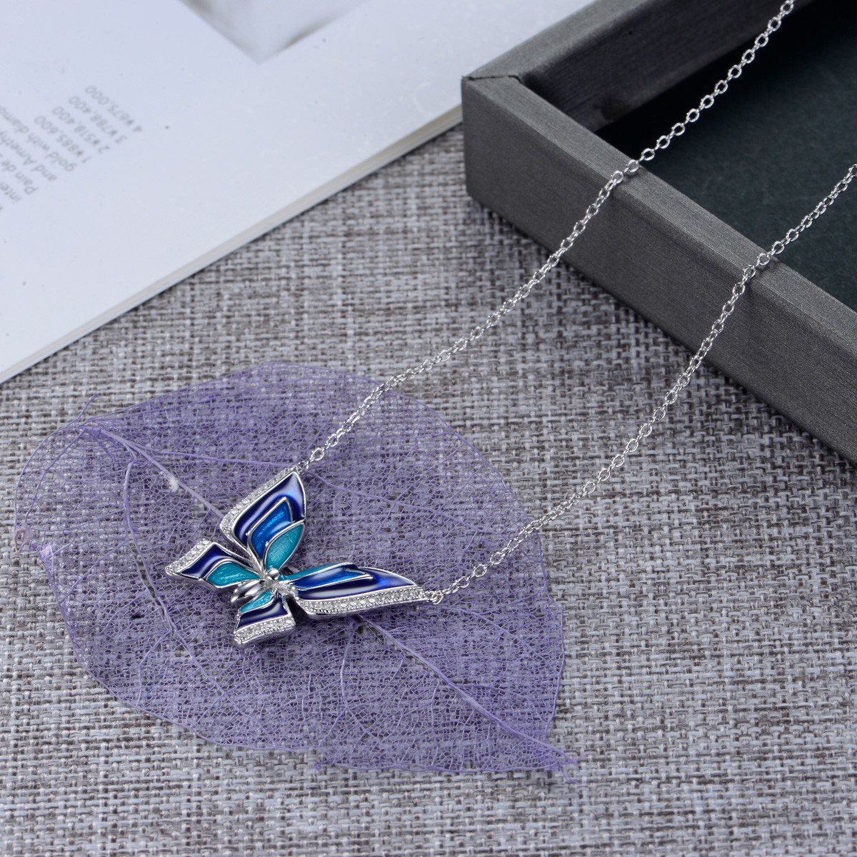 enamel blue butterfly necklace