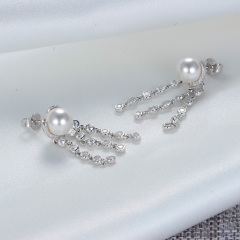 Pearl Star Moon Long Earrings