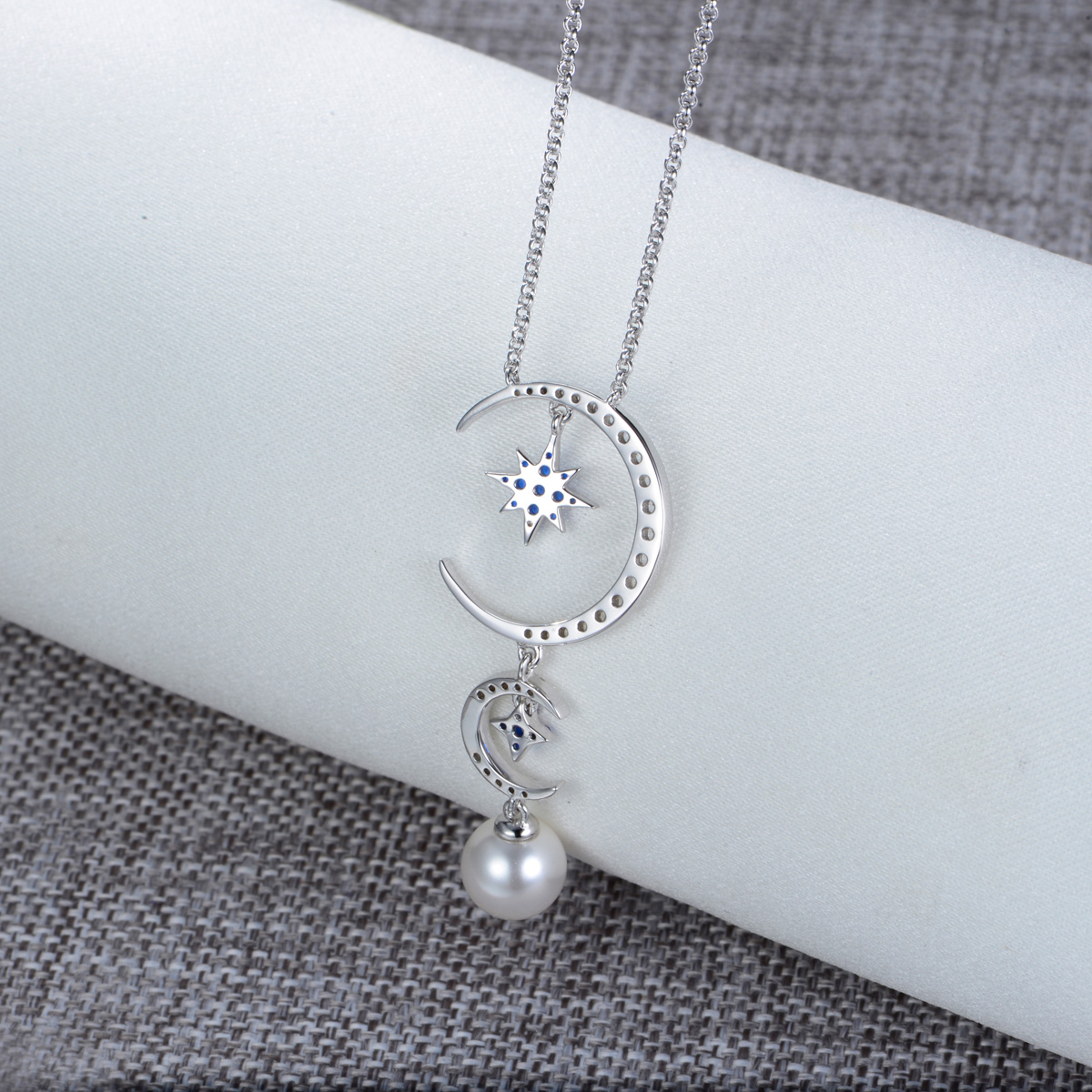 Moon and Star Pearl Necklace