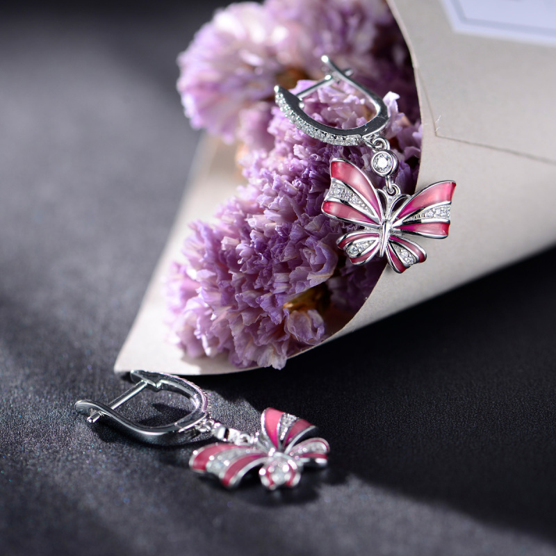 pink enamel butterfly earrings