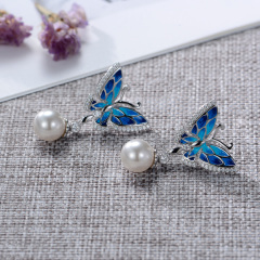 enamel butterfly pearl earrings