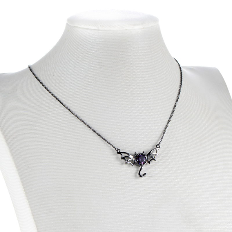 Black Big Bat Studs Necklace