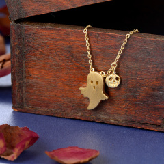 pumpkin head ghost necklace