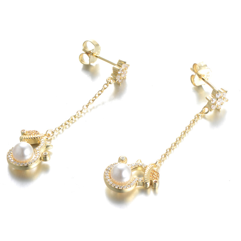 Christmas snowman pearl long studs earrings