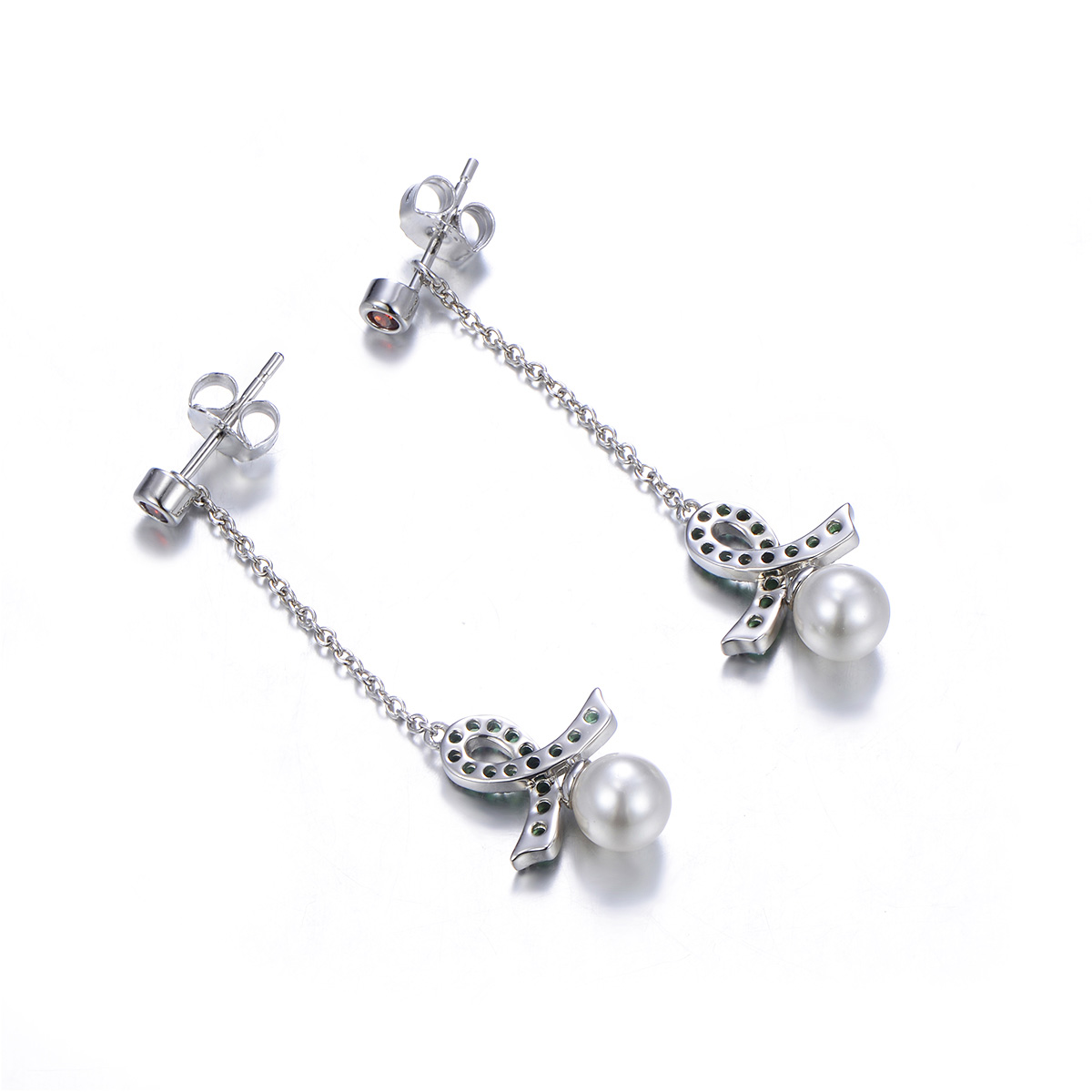 Christmas ribbon pearl long studs earrings