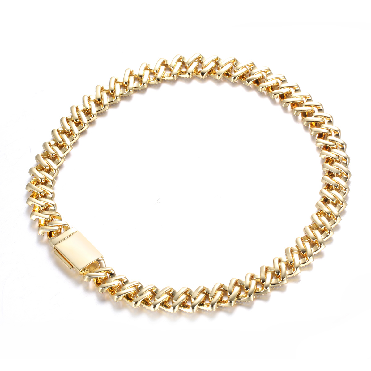 18K Gold Plated Iced Out Necklace 14mm Cuban Chain