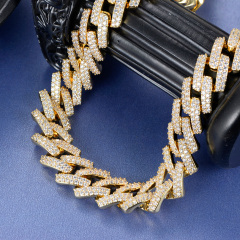 18K Gold Plated Iced Out Necklace 14mm Cuban Chain