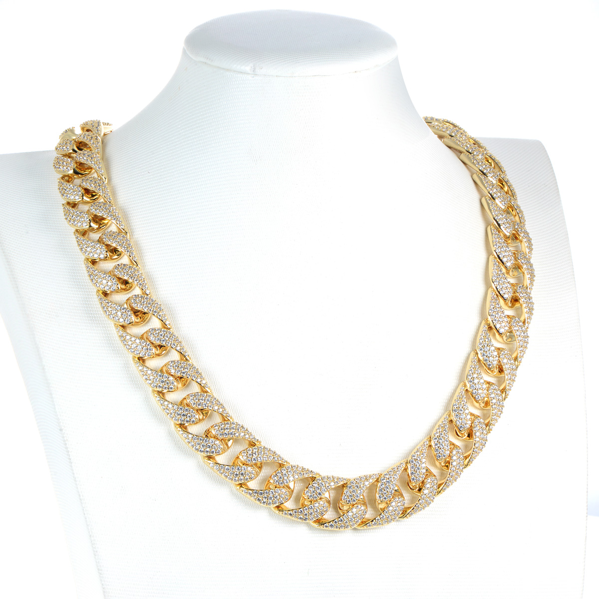 18K Gold Plated Iced Out Cuban Link Chain Necklace