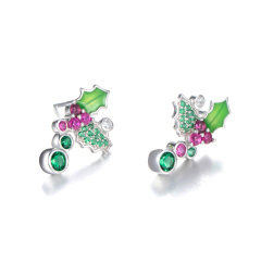 Christmas mistletoe leaf studs earrings