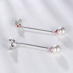 Christmas hat pearl long studs earrings