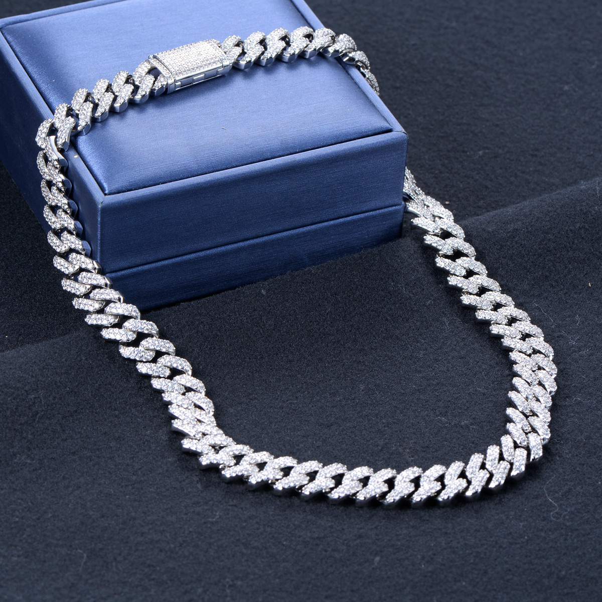 White Cubic Zirconia Cuban Chain Necklace 12mm