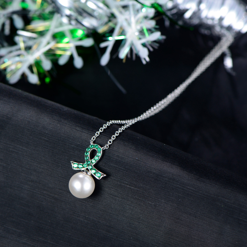 Christmas ribbon pearl necklace