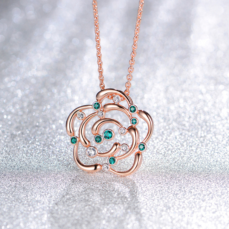 Christmas camellia rose gold pendant necklace