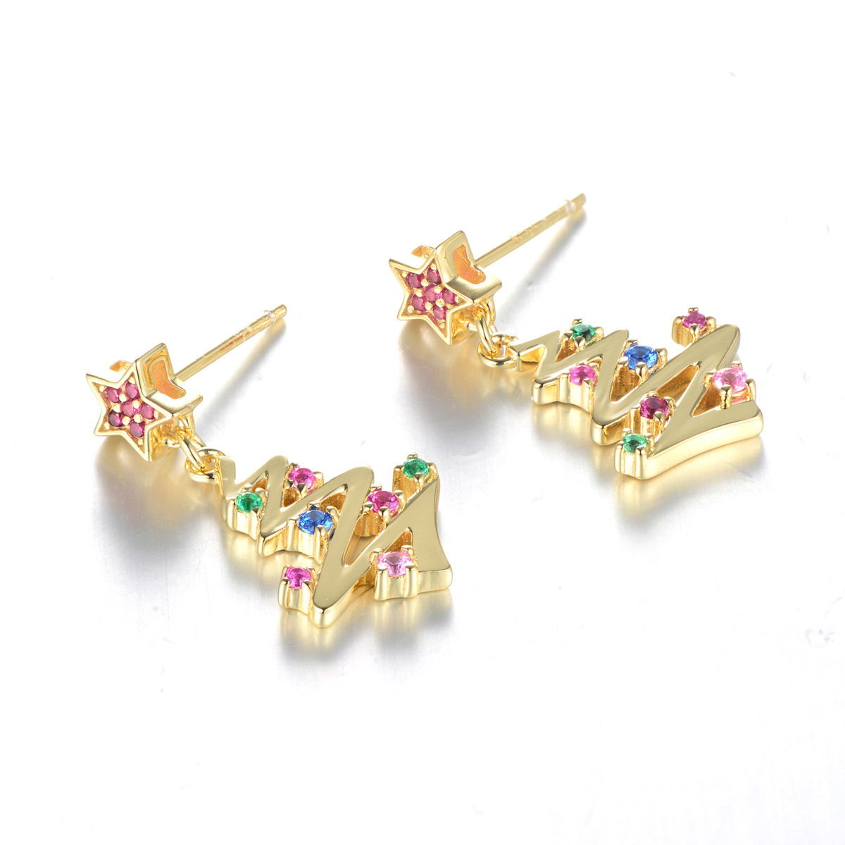 Christmas tree gold plated crystal stud earrings