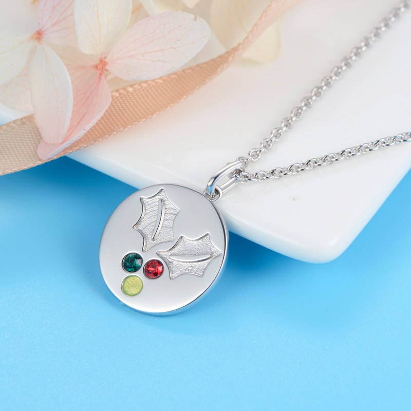 Christmas mistletoe coin pendant necklace