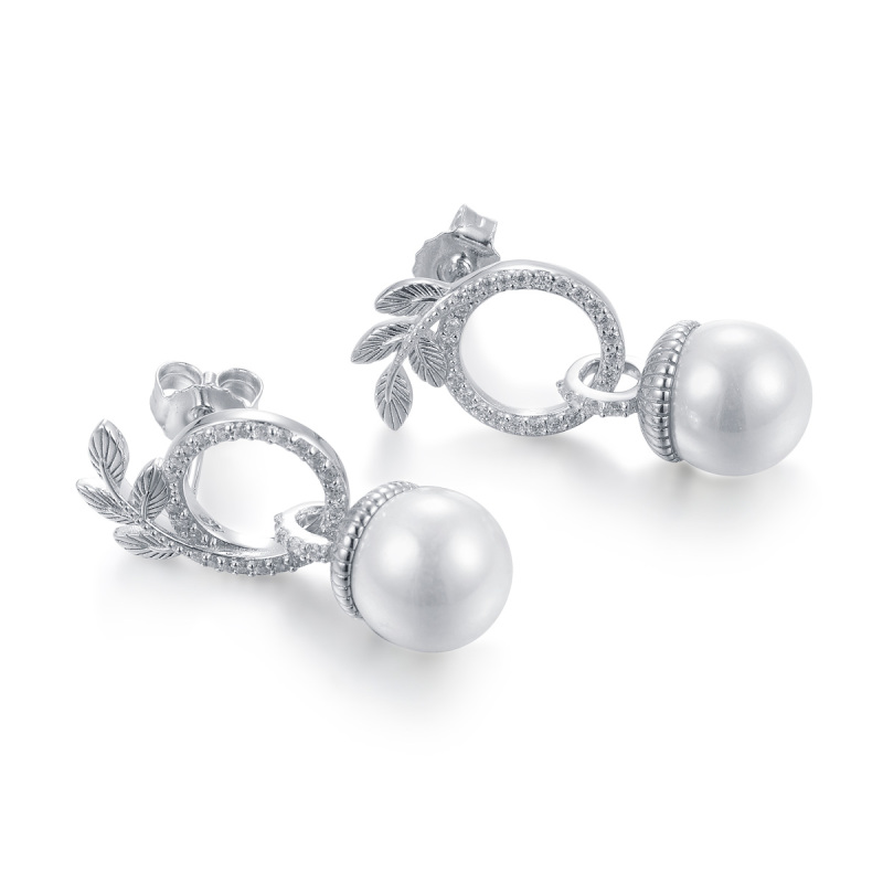 Christmas olive leaf acorn pearl stud earrings